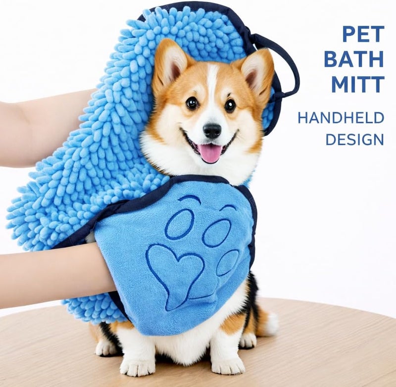 gemxtkg Super Absorbent Dog Bath Towel & Grooming Glove Set – Soft Chenille Dog Drying Towel for Small Dogs & Puppies, Quick Dry, Machine Washable, Non-Toxic, Blue - Image 4